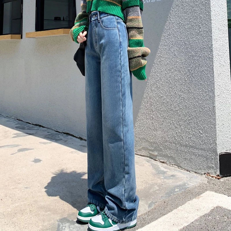 High Waisted Women Denim Jeans Straight Loose Daily Pants Fashion Brand Spring Summer Trousers All-match