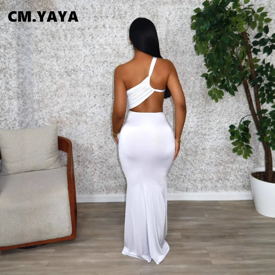 Women Sleeveless Hollow Out Strap Ruched Maxi Long Dress 2025 Summer Street Sexy Party Birthday Evening Dresses Vestidos
