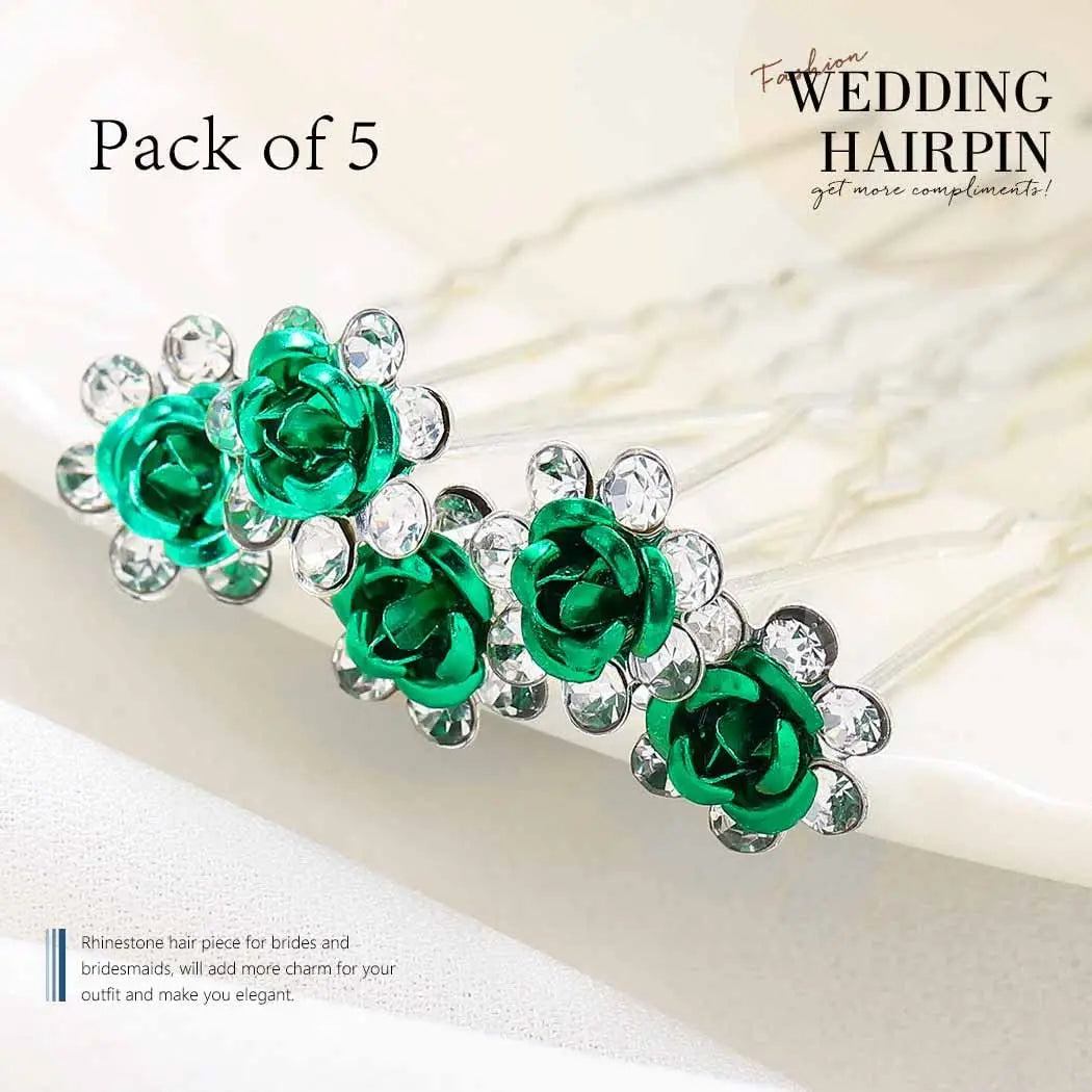 5pcs Women Hairpin Stick Wedding Bridal Green Crystal Pearl Hairpin U Shaped Hair Clip Barrettes Hair Accessories Wholesale green