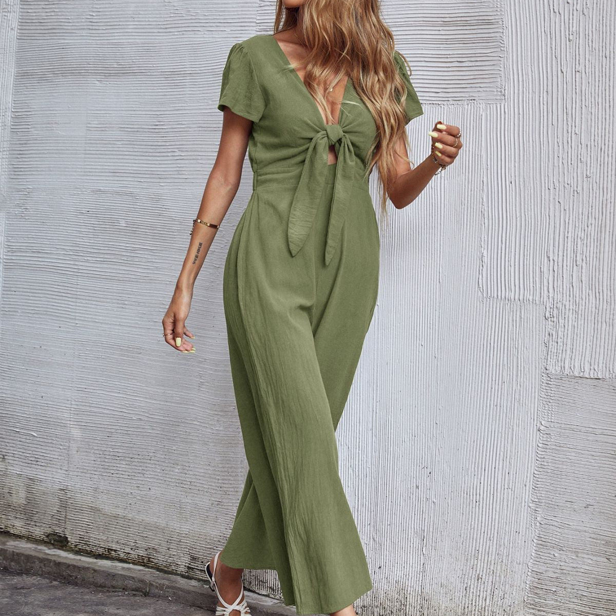Xylocarp QL6996 2024 Summer New Sexy Nine Points Cotton Hemp Wide Leg Casual Jumpsuit