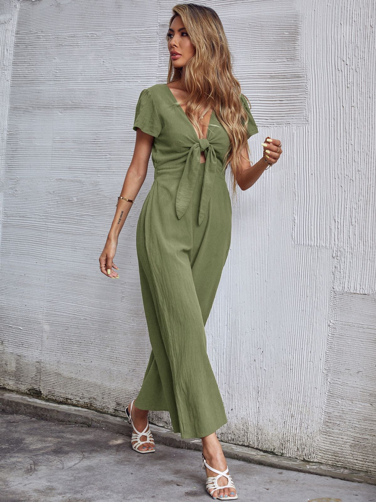 Xylocarp QL6996 2024 Summer New Sexy Nine Points Cotton Hemp Wide Leg Casual Jumpsuit