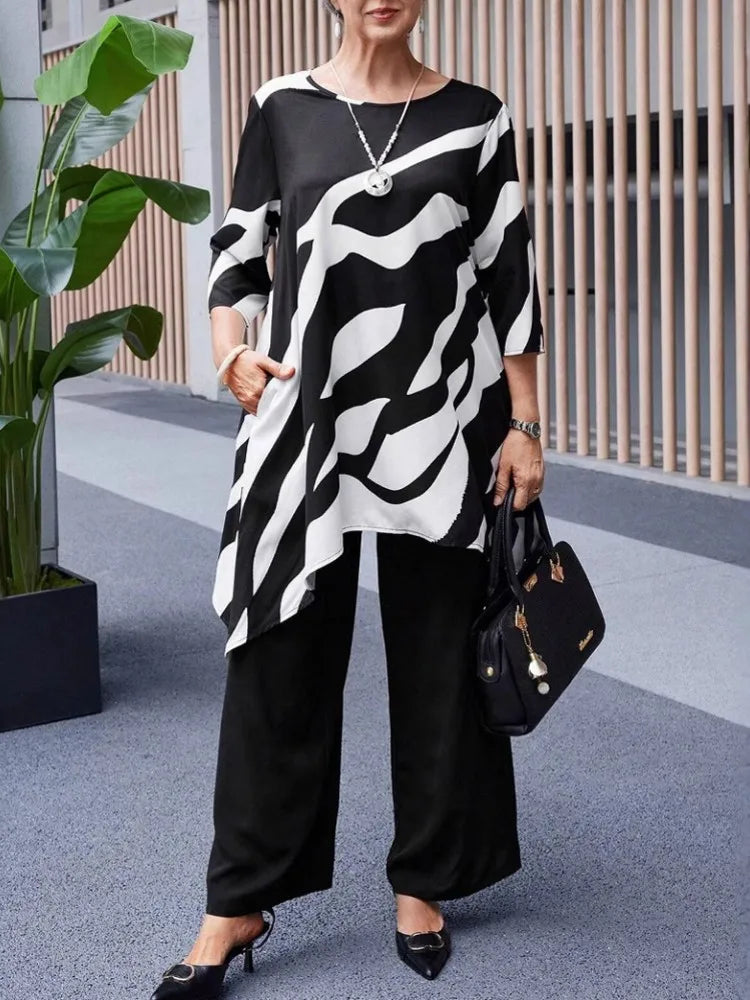 2 Piece Women Sets 2025 Plus Size Summer Matching Sets Print Two Pieces Sets Top And Pants Suits Outfits Clothing