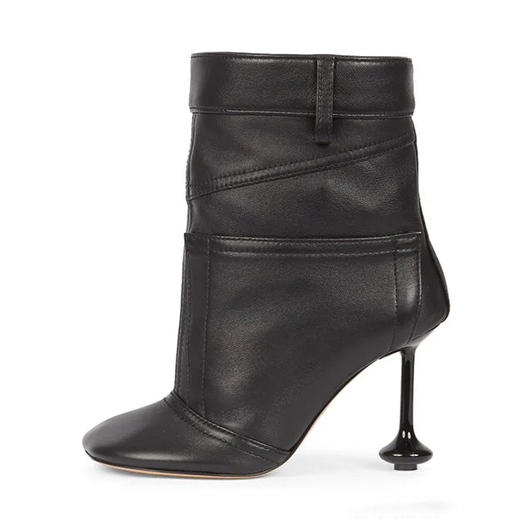 Water Diamond Women's Short Boots Autumn Winter Button Decorative Round Head Shaped Heel Size 34-43 Chelsea Ankle Boots XJK8658black