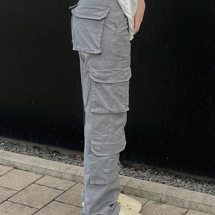 Vintage Cargo Pants Baggy Jeans Women Fashion 90s Streetwear Pockets Wide Leg High Waist Straight Y2k Denim Trousers Overalls