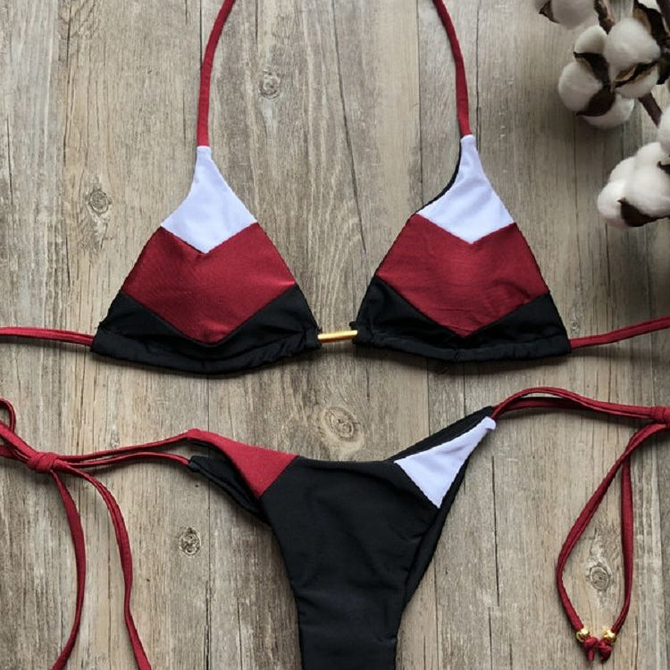 Sexy Halter Swimsuit Thong Micro Bikini Push Up - Brazilian Bikini Tropical Plant Print Swimwear String Mini Swimsuit as picture 2