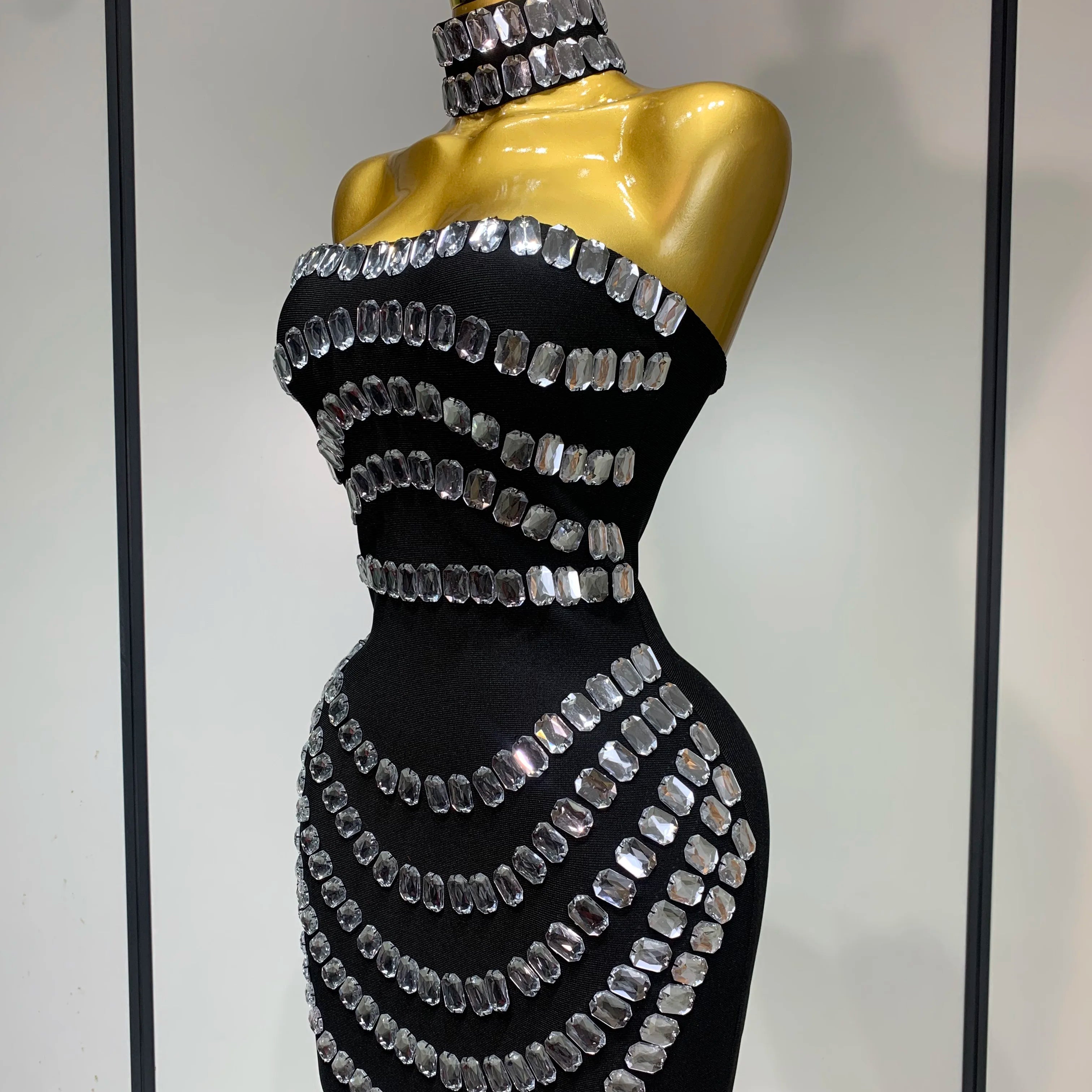 Sparkly Rhinestones Bodycon Strapless Mini Bandage Dress 2025 Women Backless Fashion Evening Party Club Luxury Birthday Dresses
