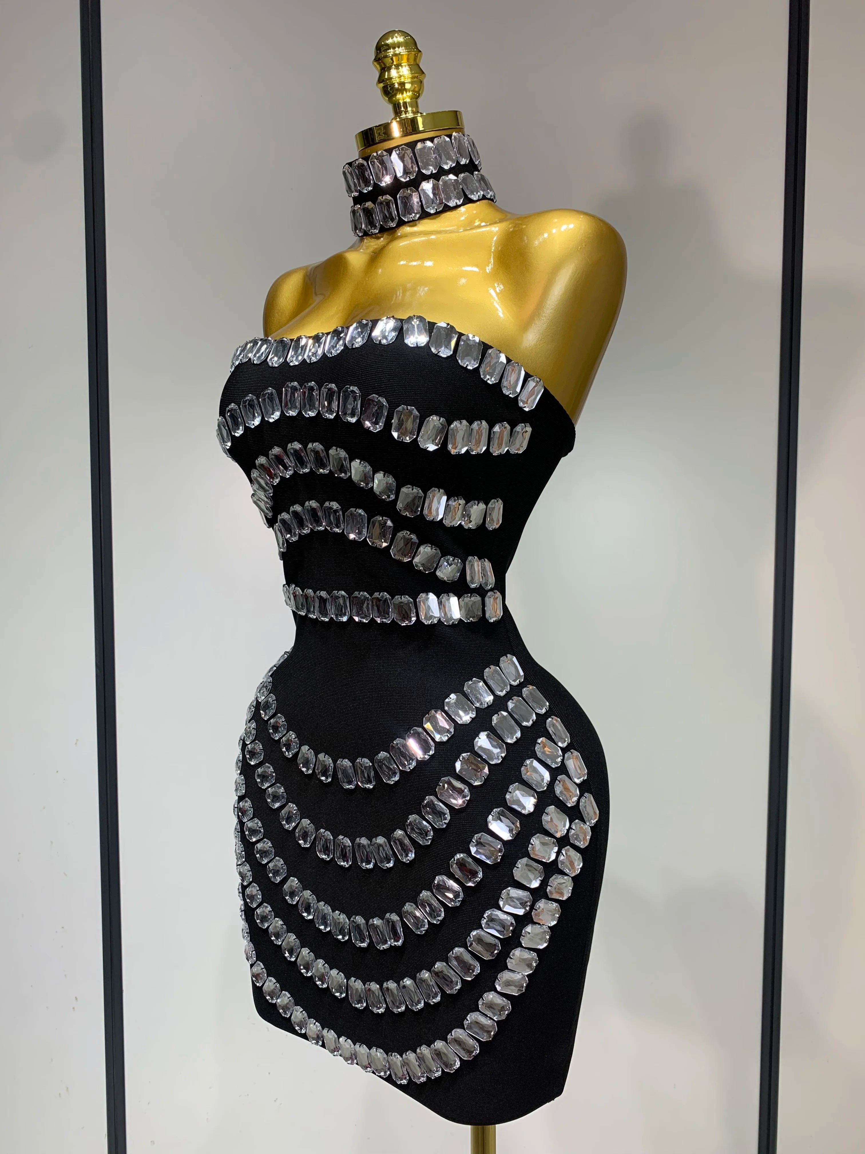Sparkly Rhinestones Bodycon Strapless Mini Bandage Dress 2025 Women Backless Fashion Evening Party Club Luxury Birthday Dresses