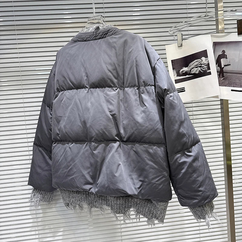 Winter New Sweet Fashion Button Knitted Collar Warm Jacket For Women Loose V-neck Loose Cotton-padded Coat 11A07666