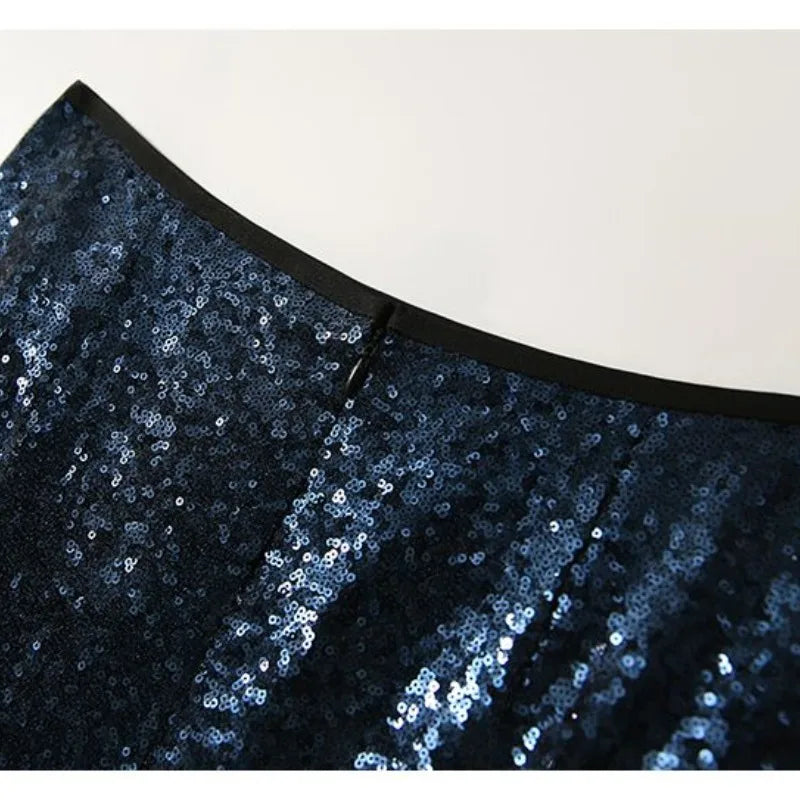 Early Spring New Women's Elastic High Waist Elegant Sequined Spliced Gauze Slim Fit Versatile Split Flattering A-line Skirt