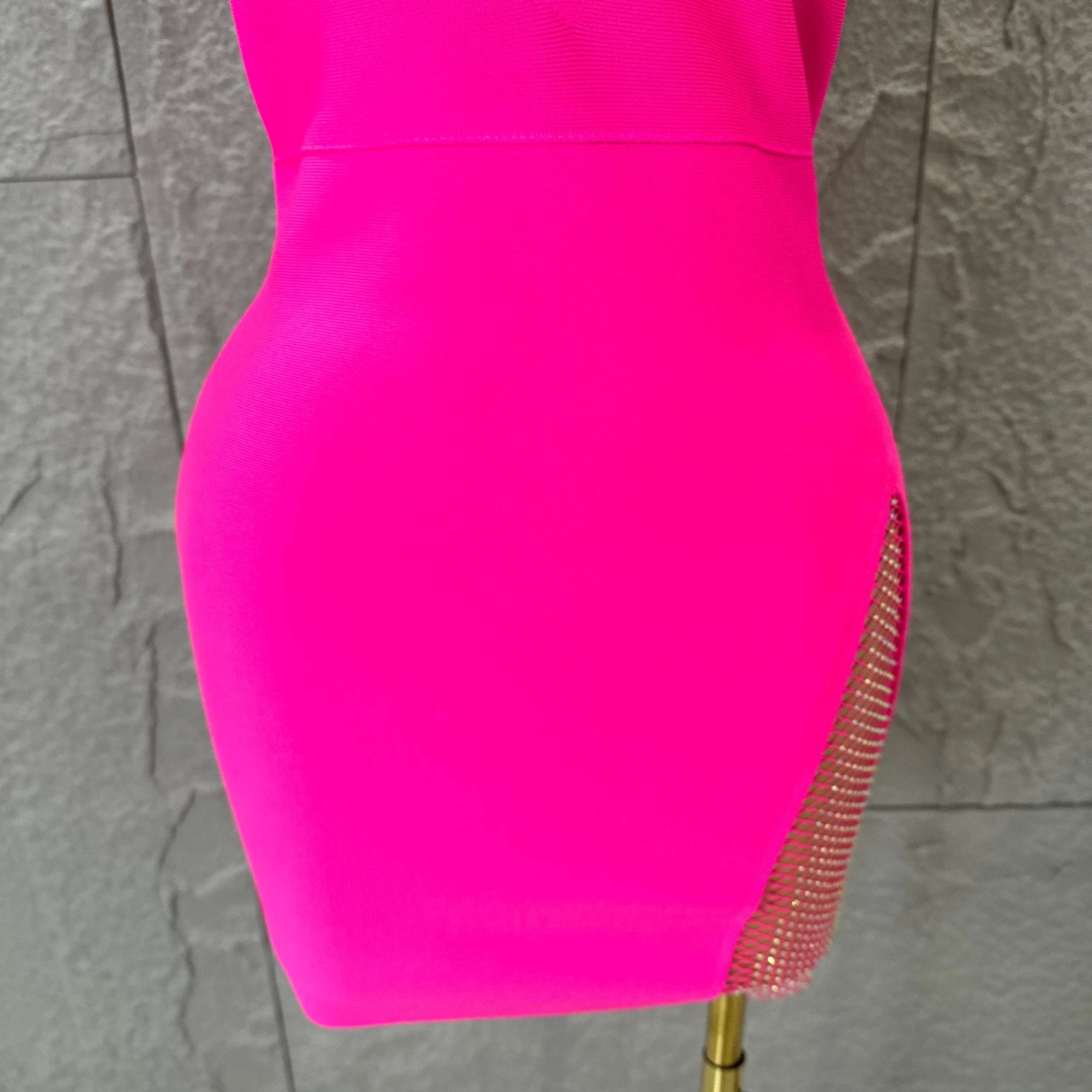 Hot Pink Women Sexy Bandage Dress Women Party Dress Bodycon Elegant Sexy Evening Birthday Club Outfits Cocktail Party