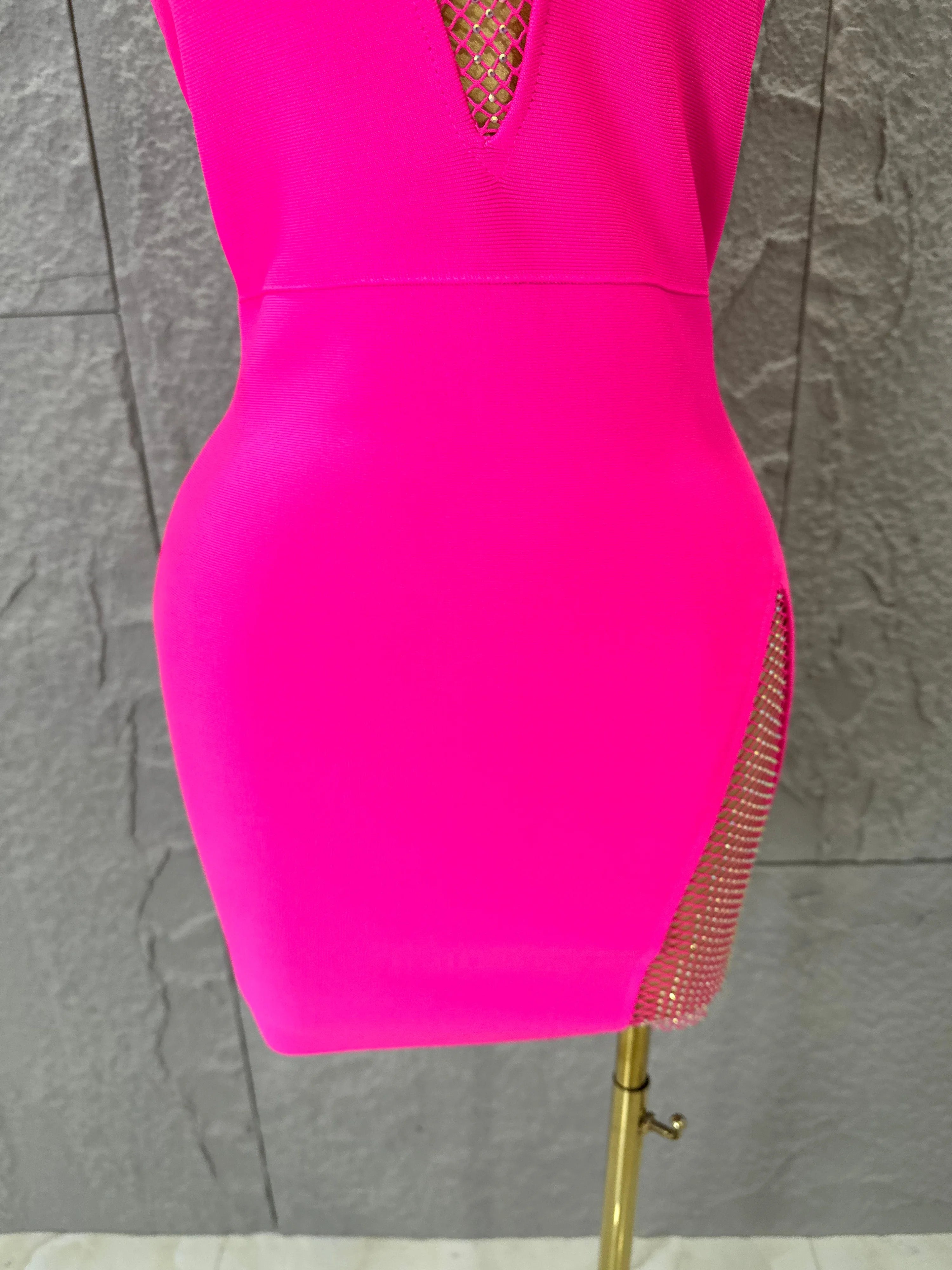 Hot Pink Women Sexy Bandage Dress Women Party Dress Bodycon Elegant Sexy Evening Birthday Club Outfits Cocktail Party