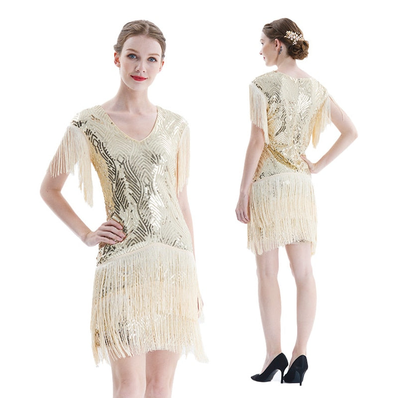 Robe d'été pour femmes des années 1920 Vintage clapet magnifique Gatsby frange robes de perles bal Cocktail bal paillettes glands taille S-3XL 