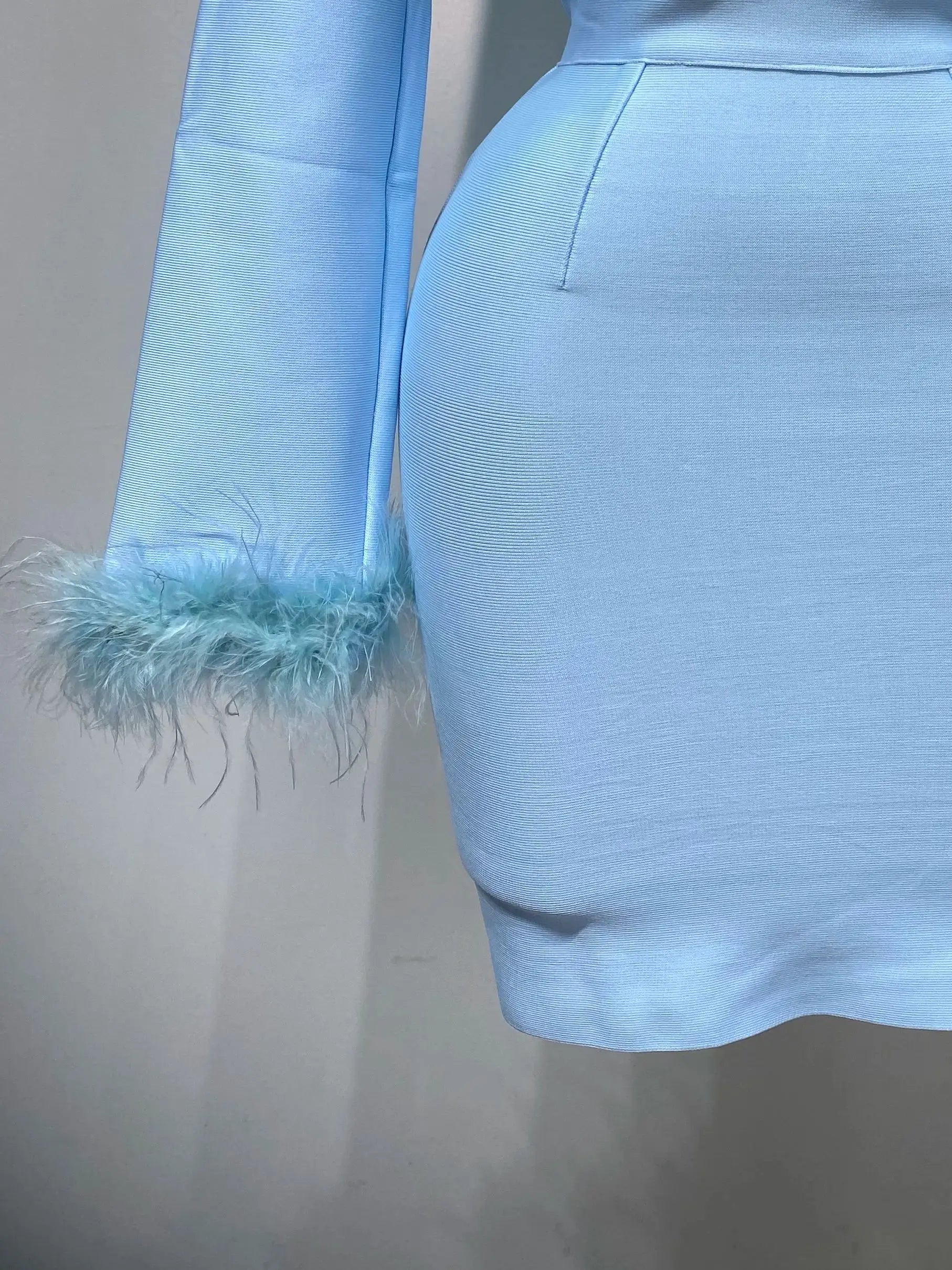 Women Fashion Sexy Long Sleeve Feathers Mini Bodycon Bandage Dress 2025 Elegant Evening Party Club Luxury Birthday Dresses