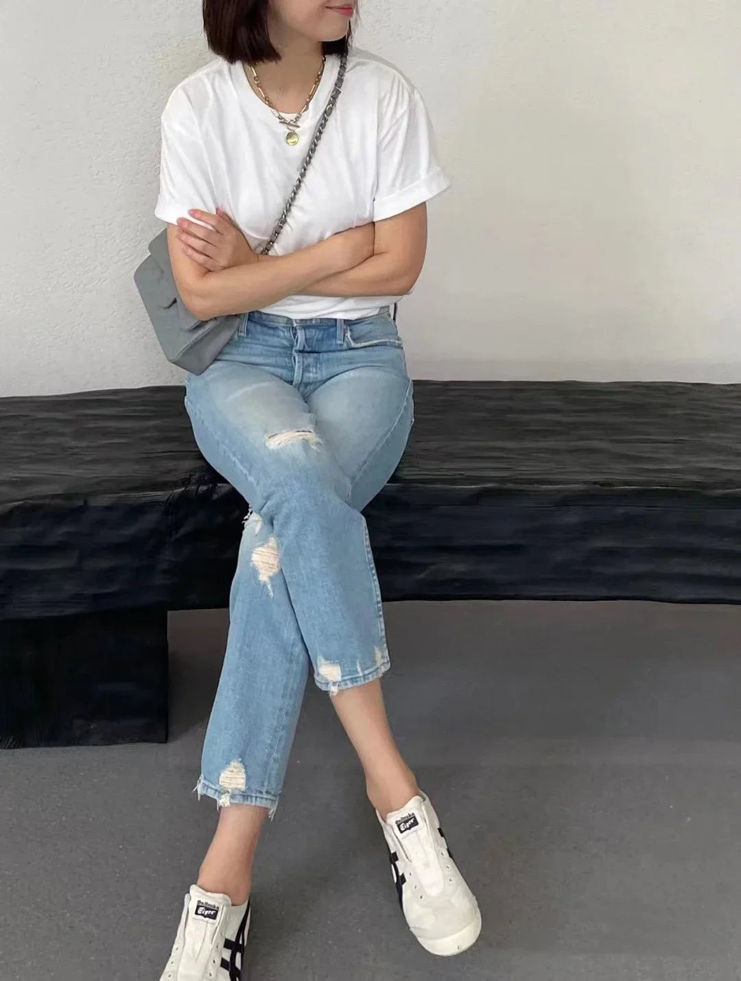 Spring Summer New Women High Waist Distressed Retro Jeans Casual Fashion Ankle-length Denim Pants