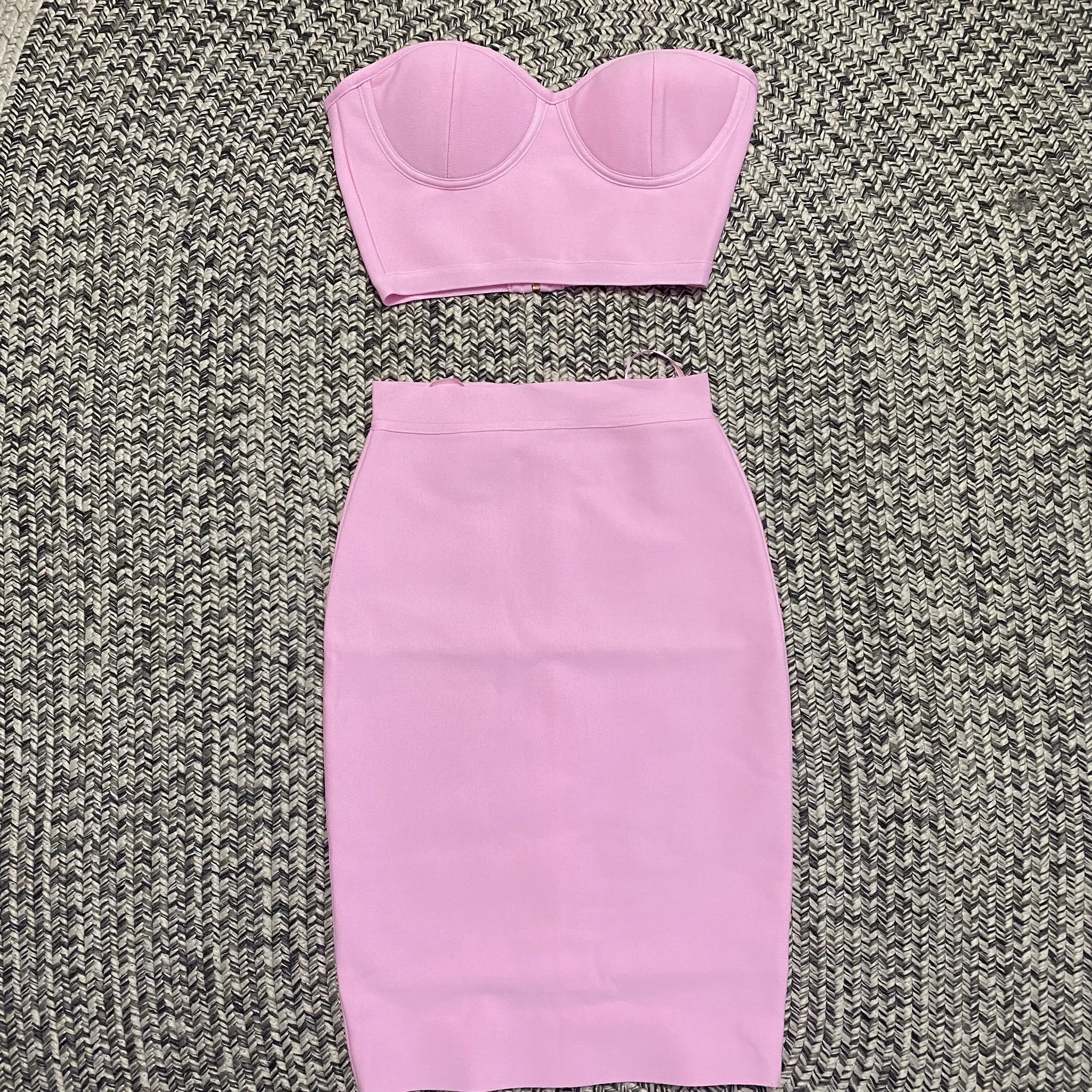 Top Purple Celebrity Two Pieces Set Strapless Knee Length Rayon Bandage Dress Cocktail Party Dress Vestidos