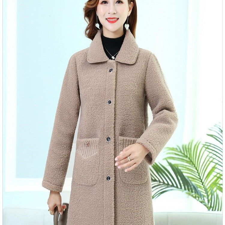 Winter Middle-Age Elderly Women's Clothing Thicken Imitation Lamb Wool Coat Mother's Mid-Length Granular Velvet Coat XL-6XL