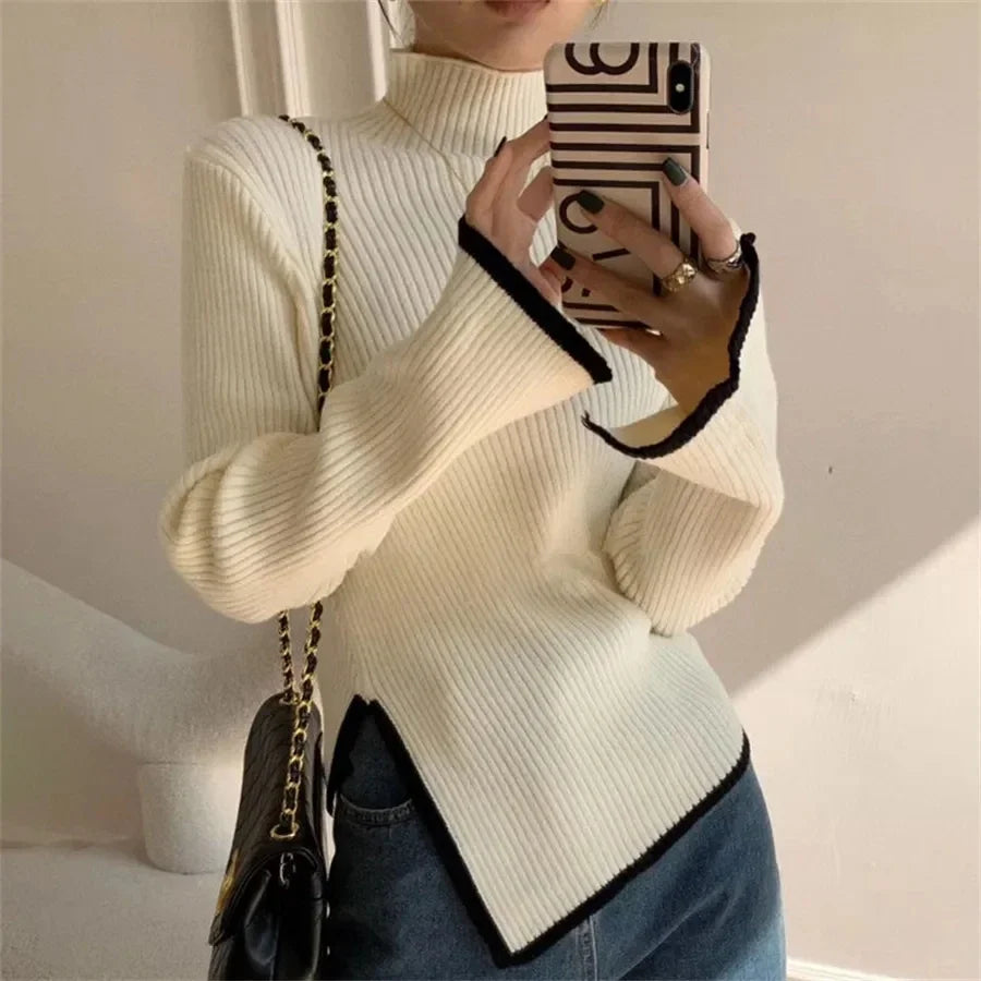 Pullover Women Clothing Knitwears Sweater Long Sleeve Turtleneck Sleeve Slim Clothes Casual Street Wear Women Lap Autumn Winter