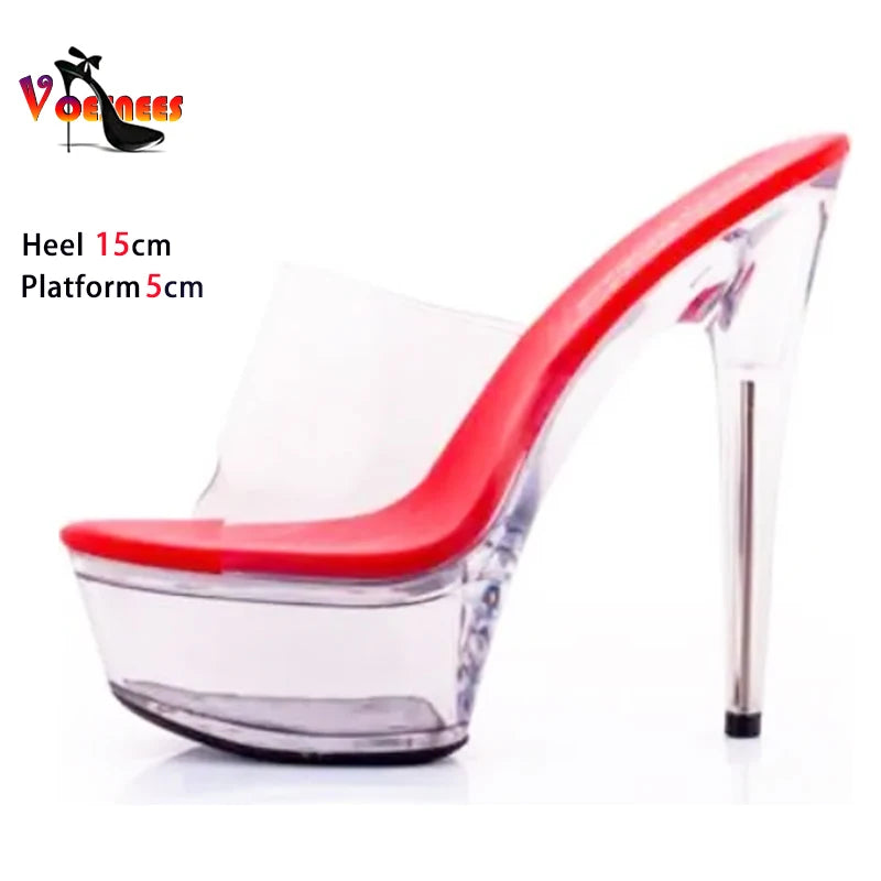 Shoe for Party Club Stripper Heels Women Shoes Platform High Heels Sandals Clear Sexy Pole Dance 15cm High Plus Size Slippers As Picture Shown 7