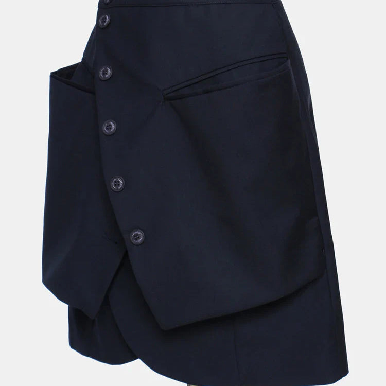 DEAT Fashion Women's Skirt Deconstruct Irregular Diagonal Buckle Pockets High Waist Mini Skirts Female Autumn New WU004