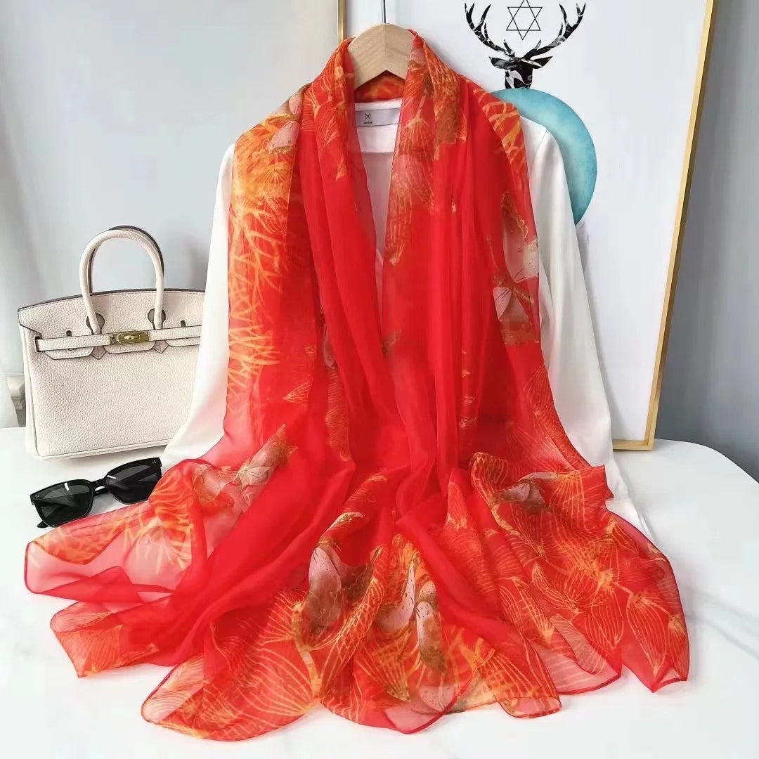 Silk Scarf Fashion Design Neck Foulard Female Luxury Hijab Women Warm Beach Scarves Echarpe Shawl Large Wrap Echarpe Bandana see chart 19