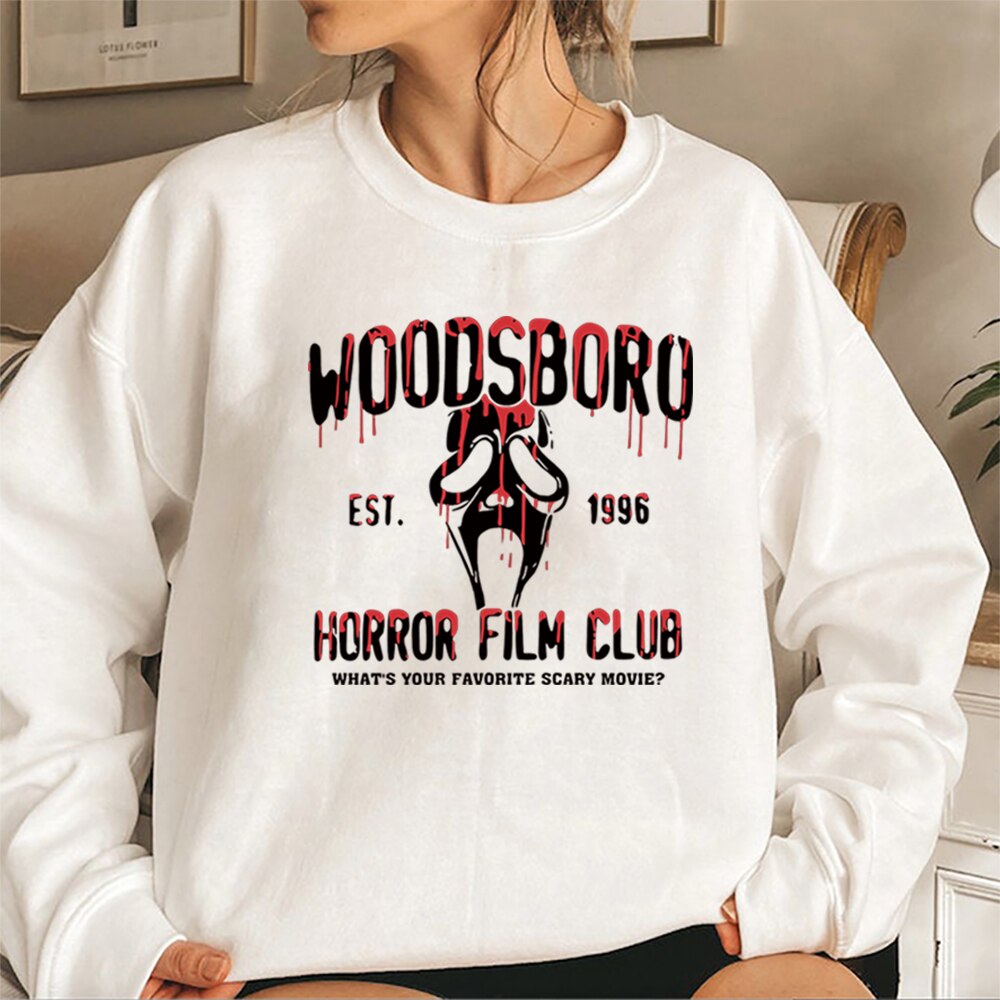 Scream Movie Woodsboro High Sweatshirt Ghostface Graphic Sweater Horror Film Club Halloween Crewneck Sweatshirts Hipster Tops
