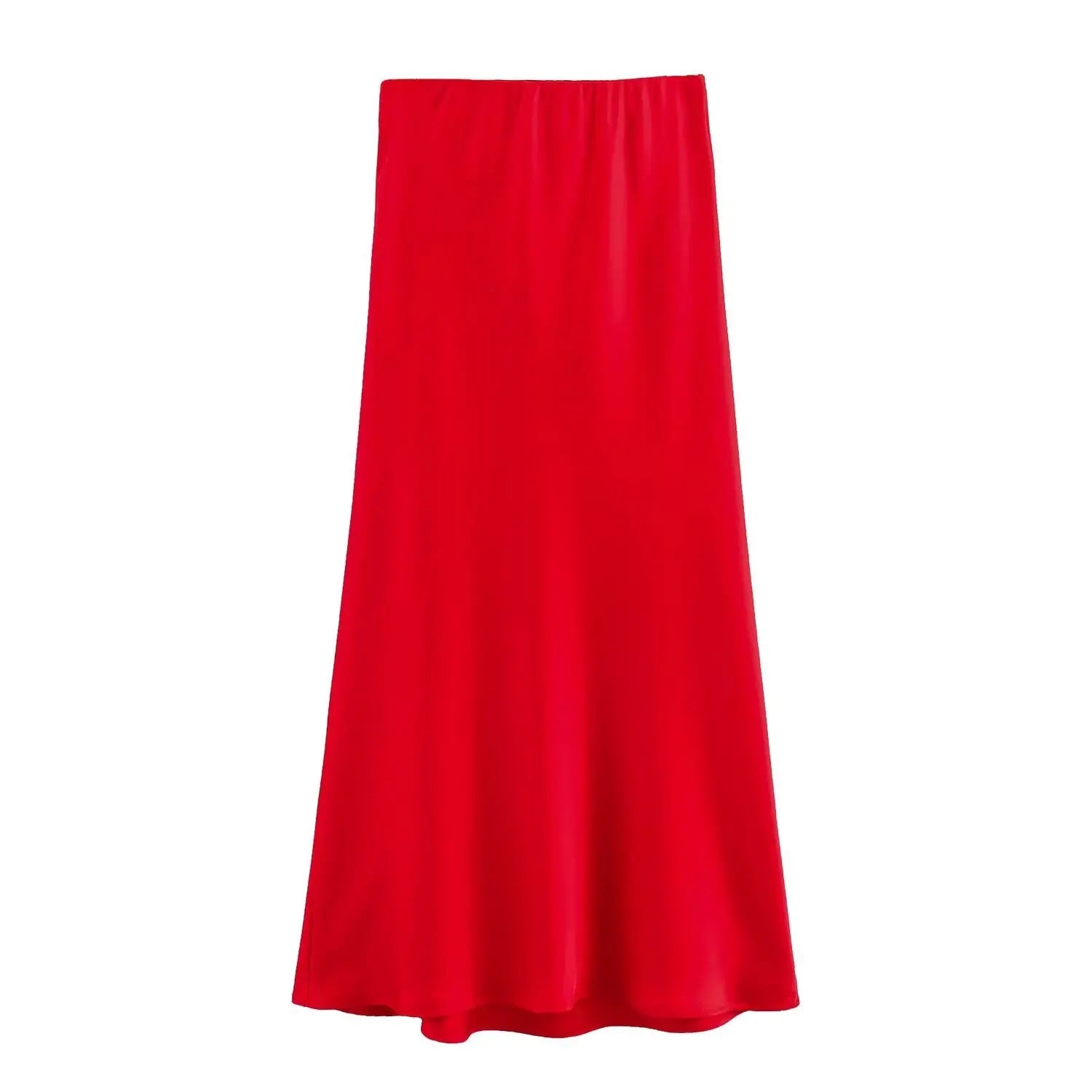 Chic Satin Maxi Skirt Female Slim High Waist Soild Black White Long Skirt Streetwear Elegant Ladies Casual Office Long Skirt Red