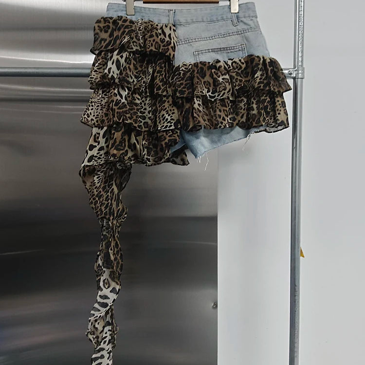 Colorblock Designer Short Jeans For Women High Waist Spliced Denim Asymmetrical Designer Trousers Female Fashion