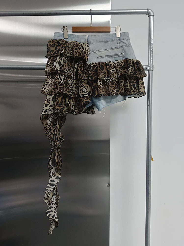 Colorblock Designer Short Jeans For Women High Waist Spliced Denim Asymmetrical Designer Trousers Female Fashion