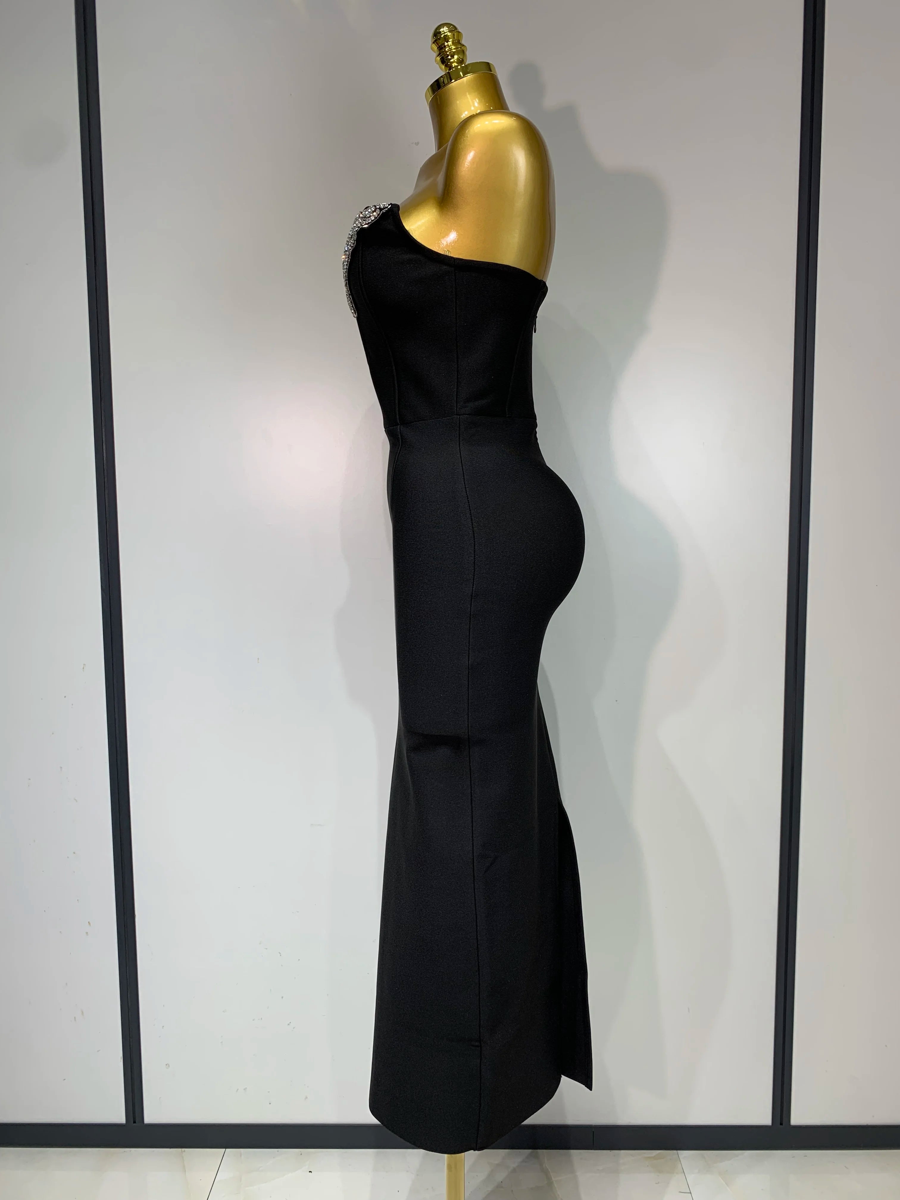 Women Sexy Strapless Sparkly Rhinestones Bodycon Bandage Long Dress Fashion Celebrate Evening Party Luxury Birthday Dresses