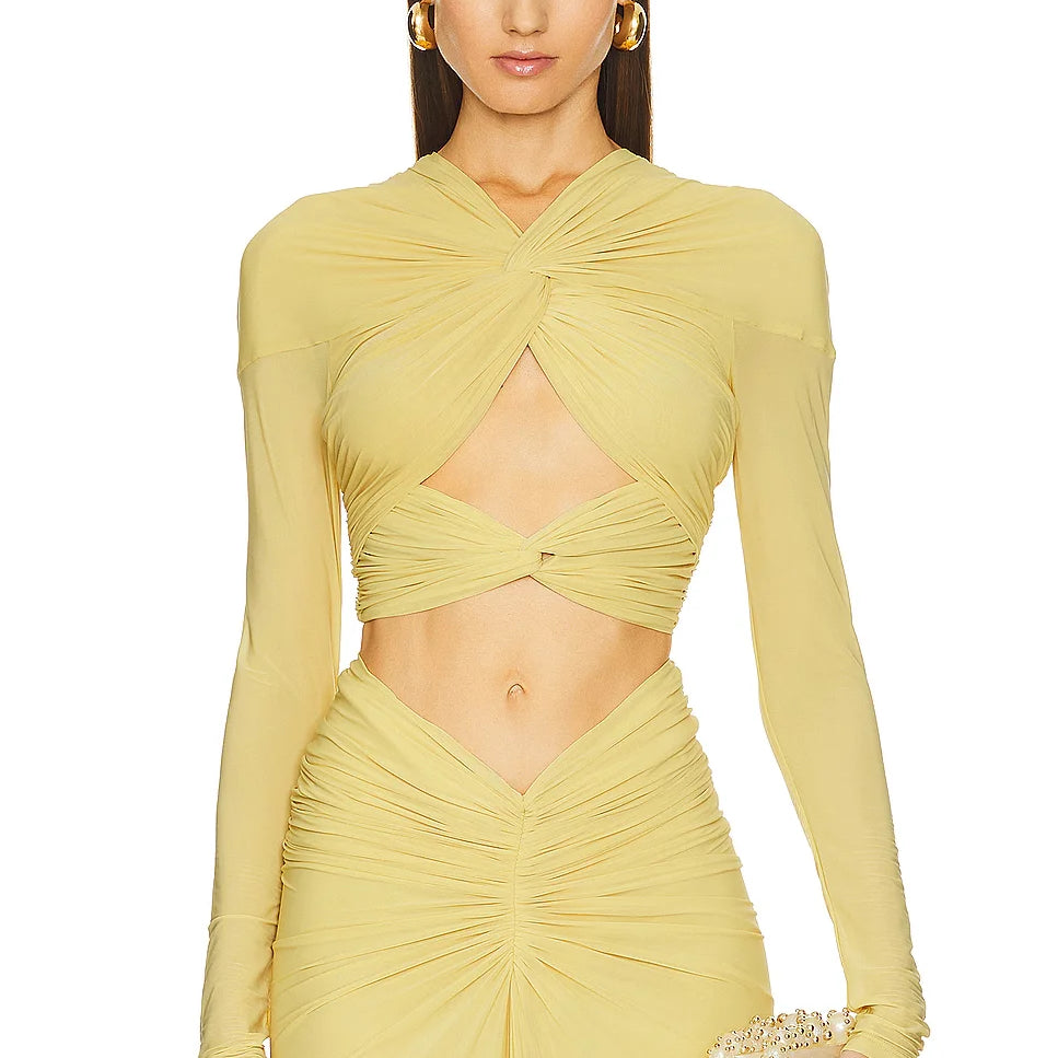 2025 New Mesh See Through Women Set Sexy Hollow Out Short Top And Hip Wrap Skirt 2 Pieces High Stree Wear Evening Party Vestido