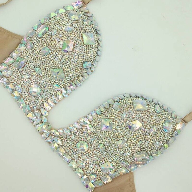 Sexy Gathered Bikini Bra Luxury Crystal Diamond Women's Swimwear Tops High-End Rhinestone Female's Swimwear Brassiere