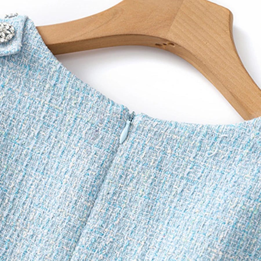 Solid Slimming Spliced Button Dresses for Women Round Neck Sleevless Temperament Mini Dress Female Fashion Clothing