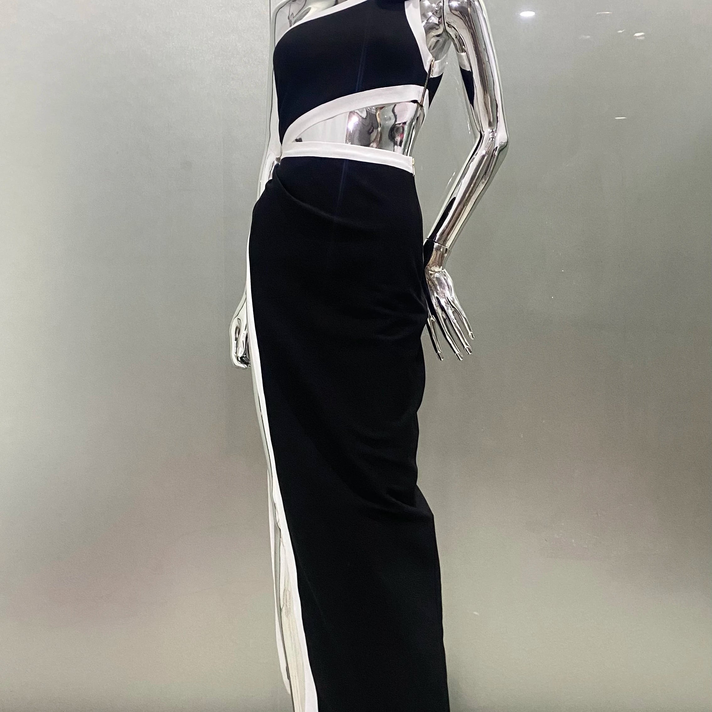 2024 New Summer Wpmen Sexy One Shoulder Florals High Split Bodycon Long Bandage Dress Celebrity Photo Shoot Evening Party Dress black