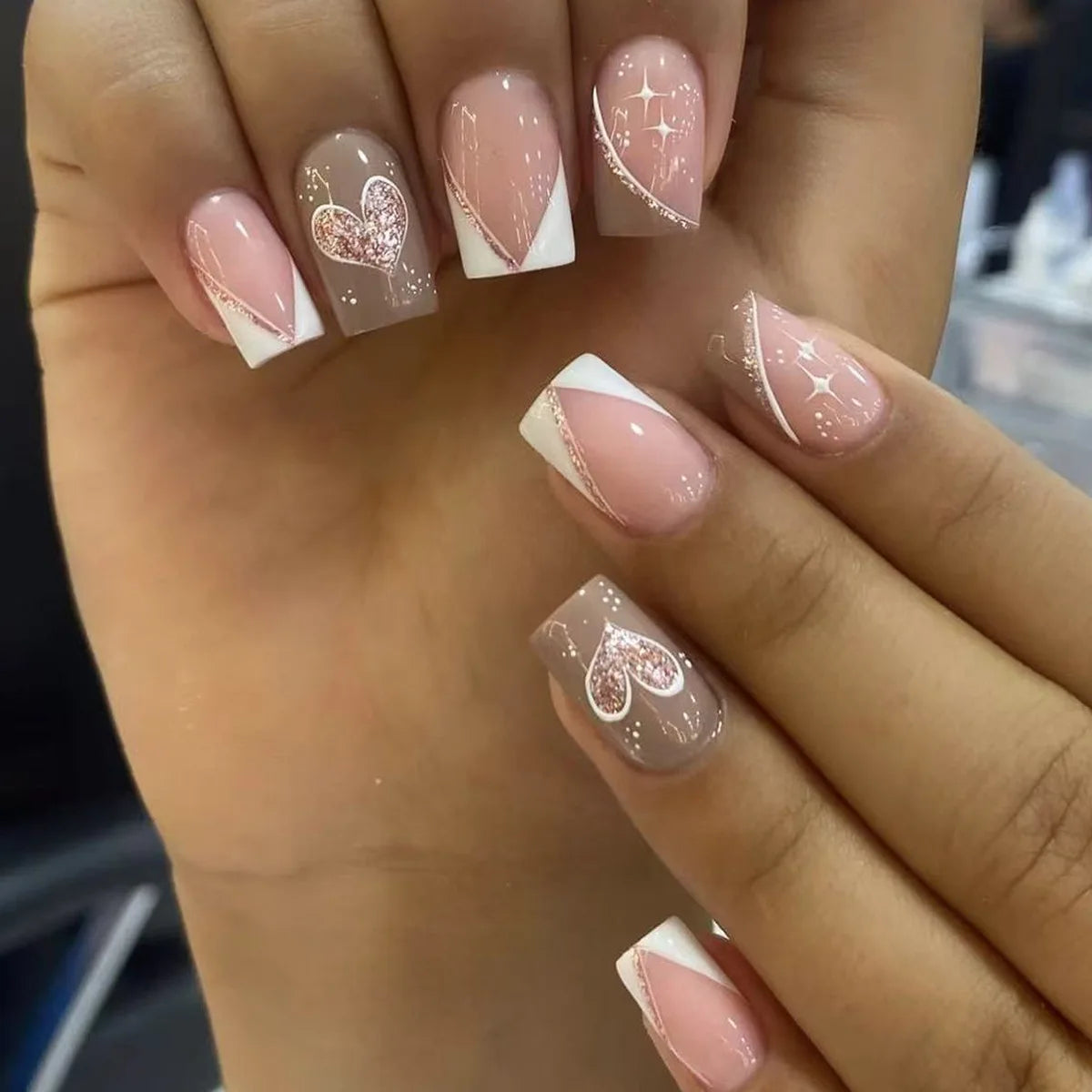 24pcs Mid-length French False Nails Leopard Print Gradient Design Fake Nail Ballet Datachable Press on Nails Finished Manicure DJ-106