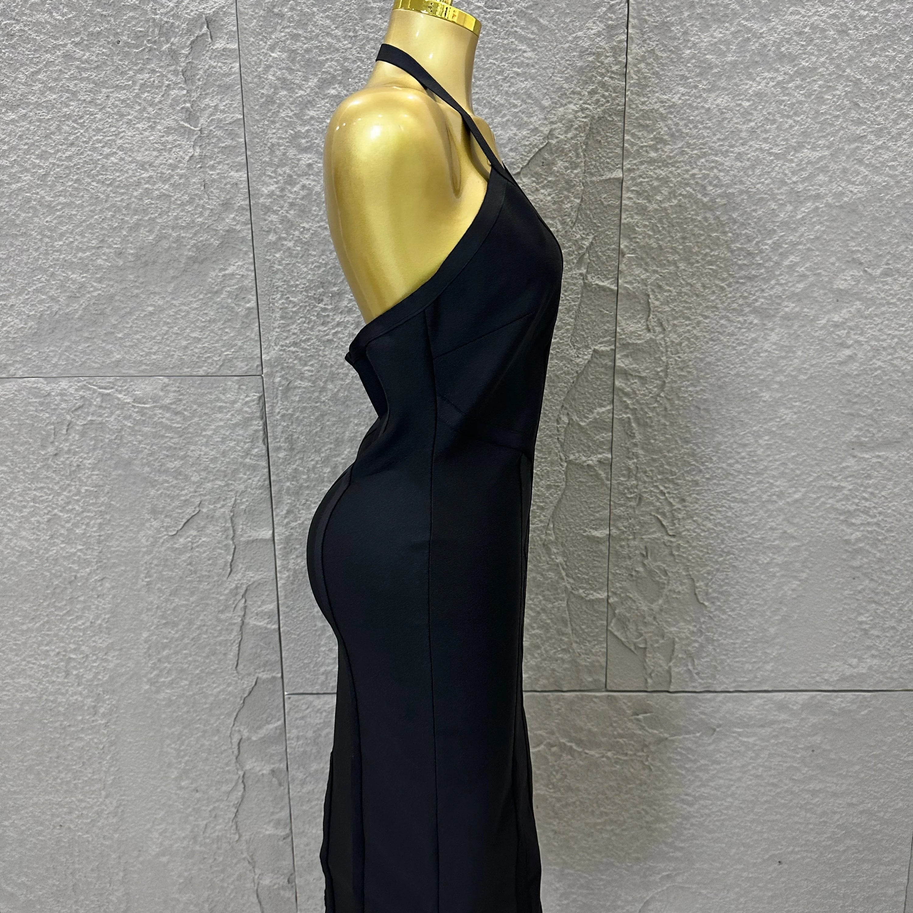 Elegant 2026 Brown Bandage Midi Dress Women Sexy Halter Neck Deep V Bodycon Evening Party Costume Cocktail Party Costume