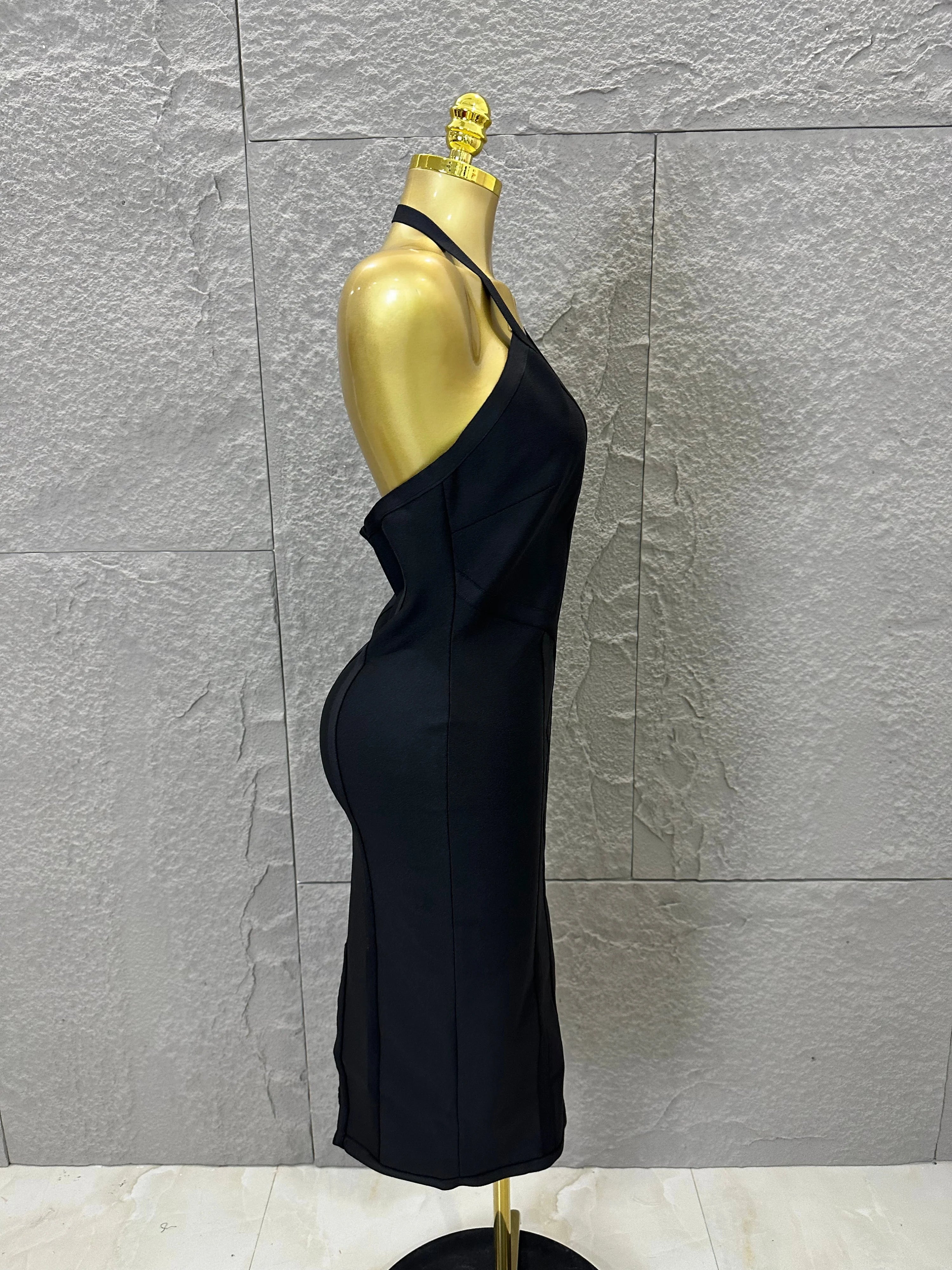 Elegant 2026 Brown Bandage Midi Dress Women Sexy Halter Neck Deep V Bodycon Evening Party Costume Cocktail Party Costume
