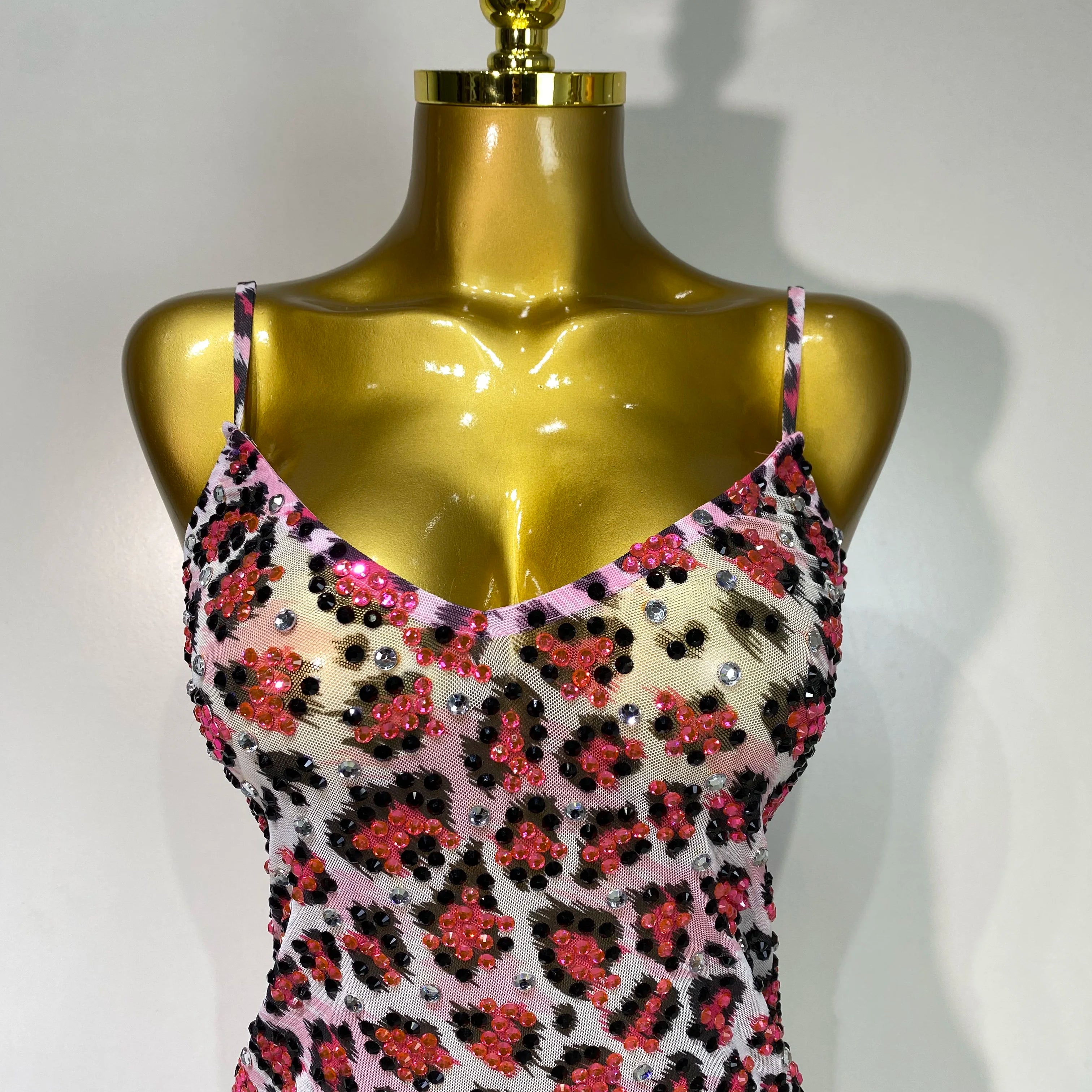 Sparkly Gold Rhinestone Transparent Sleeveless Mini Dress Evening Birthday Celebrate Party Nightclub Dance Performance Outfit