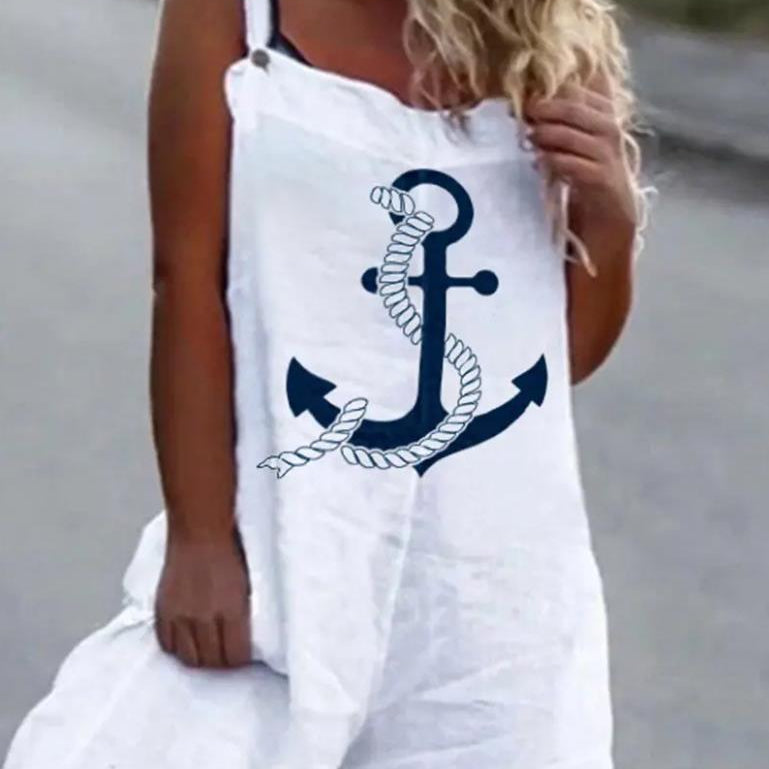 Woman Summer Jumpsuits Fashion Anchor Print Suspender Jumpsuit Casual Sexy Sleeveless Romper Elegant Streetwear