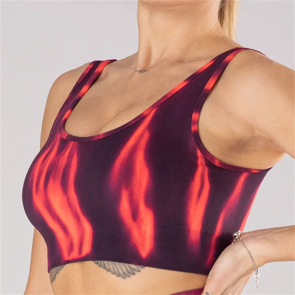 Fashion Aurora Print Seamless Gym Scrunch Shorts Set Push Up Women Sportswear Yoga Wear Training Suit for Fitness Sport Outfit Bra 2