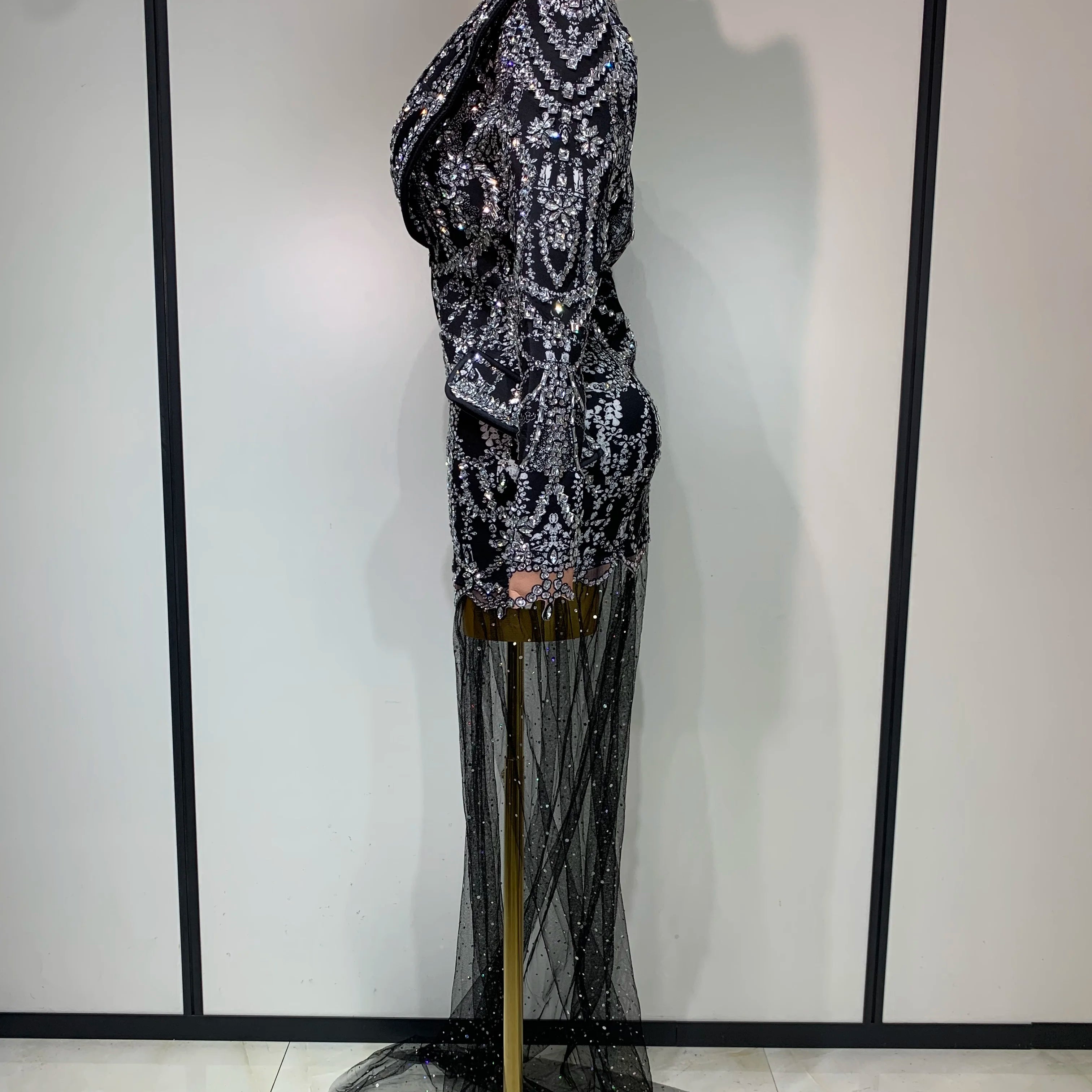 Luxury Nightclub Evening Birthday Dresses Stage Perform Outfit Sparkly Rhinestone Women's Elegant Party Sexy Dress