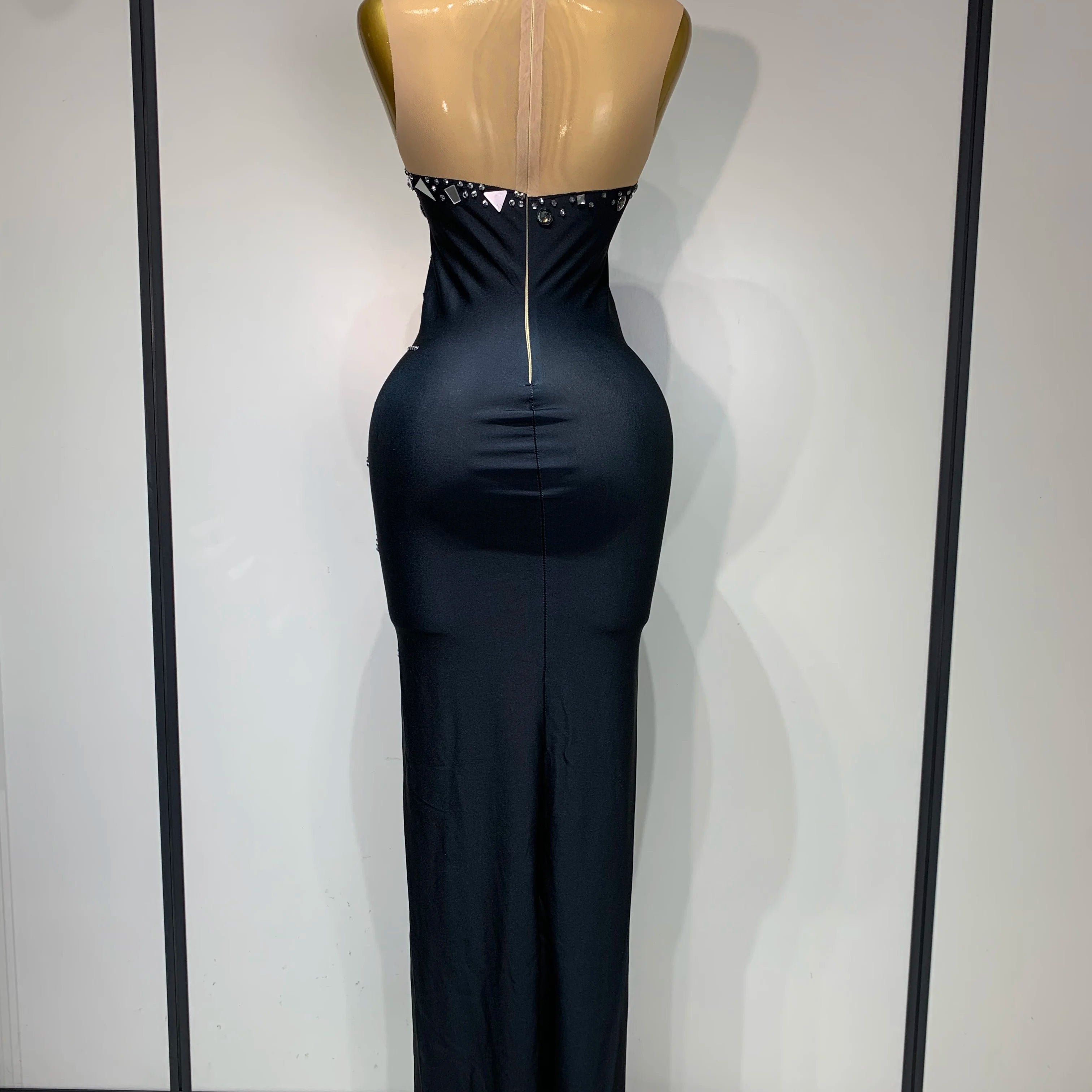 Black bowknot Lens Patchwork Dress Rhinestones Dress Women Party Long Dress Celebrate Evening Prom Dress Stage Festival Outfit