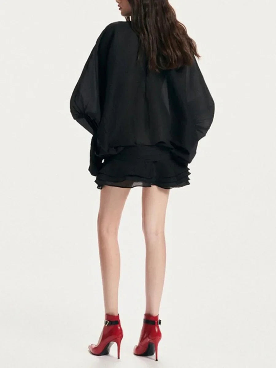 Solid Slimming Fashion Mini Dresses for Women Round Neck Long Sleeves Patchwork Lace Up Temperament Dress Female