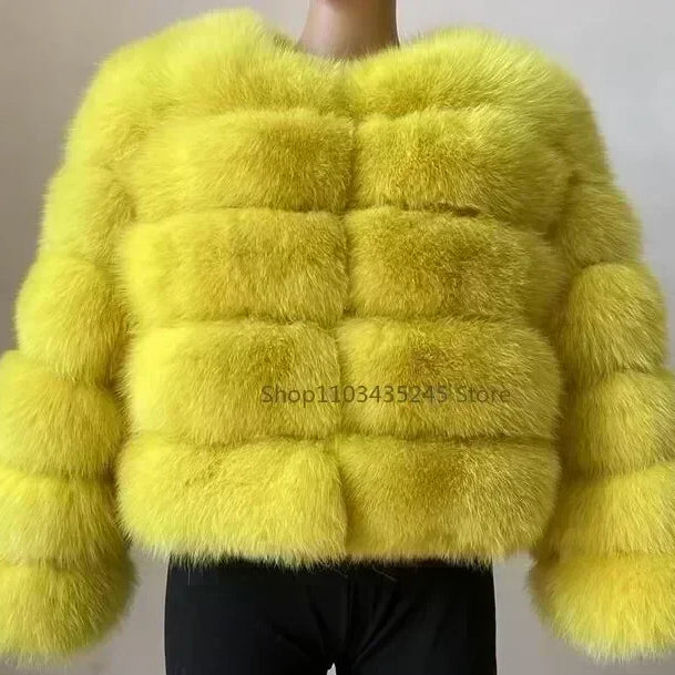 Women's Fashion Faux Fur Coat Super Hot Autumn Winter Women Short Faux Fox Fur Fluffy Jacket High Quality 5xl Ladies Furry Coats Yellow