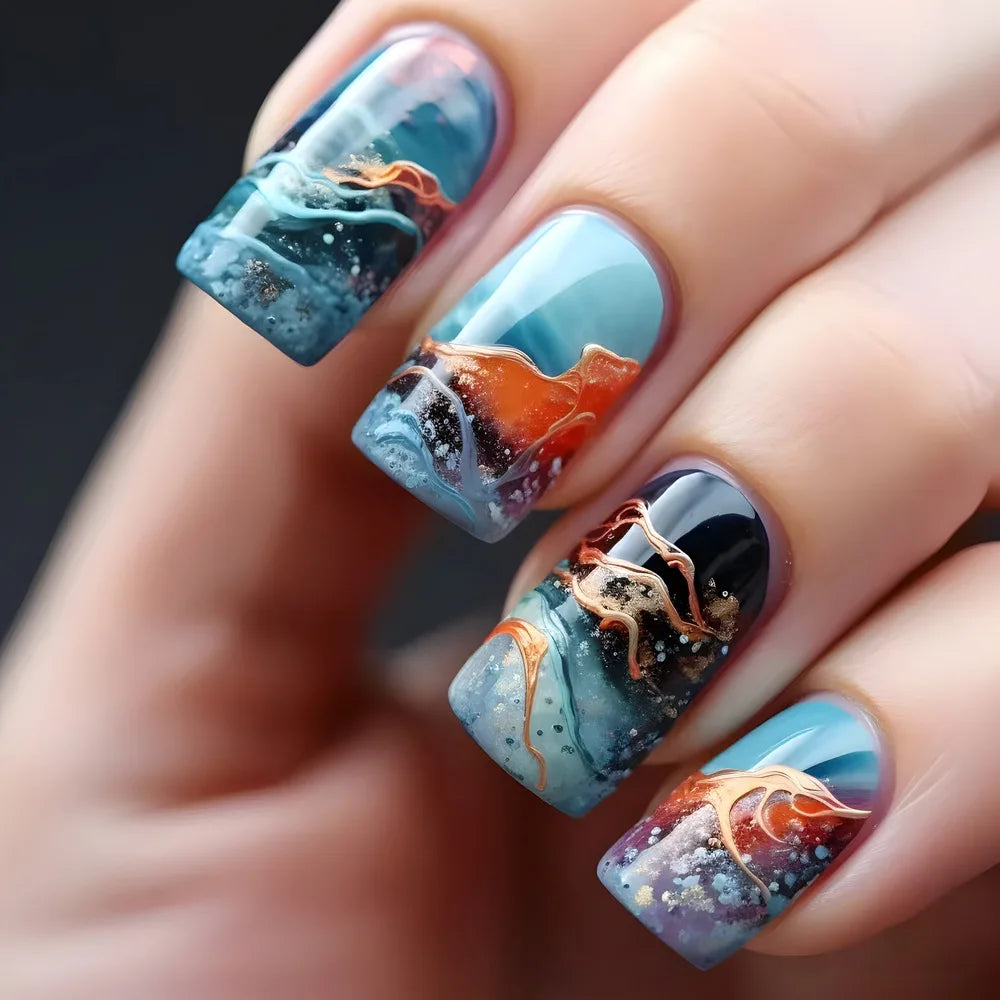 24Pcs Mid-length Ballet False Nails Press on Nails Spring Flowers Fresh Design Fake Nails with Glue Wearable Acrylic Nail Tips 4