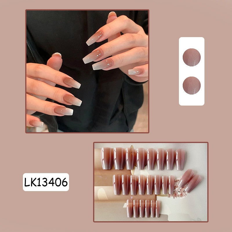 Y2k Fake Black Nail Long Ballet Reusable Adhesive Acrylic Press on set Nails Dark Acrylic Artificial False Nails Arts Tips 24pcs 13406