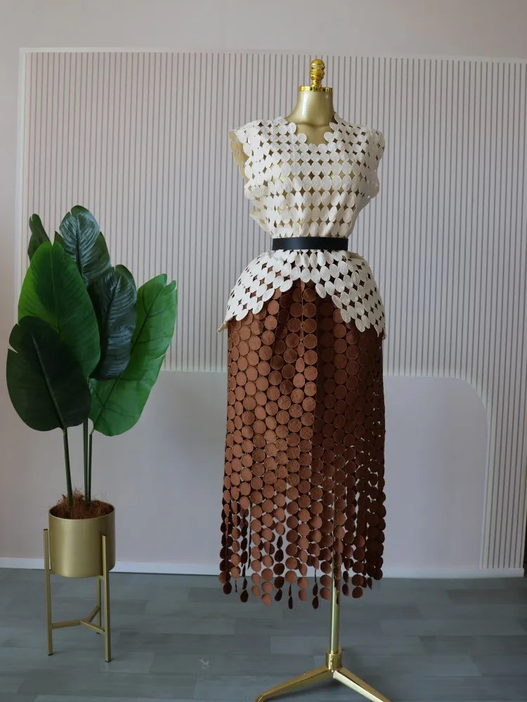 CM.YAYA Women Cutout O-neck Crop Top and Bodycon Midi Slim Maxi Long Skirt Suit 2025 Summer Vacation Sexy Two 2Piece Set Outfits