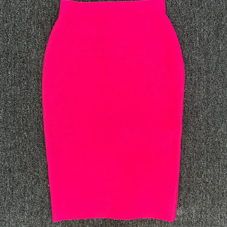 Women New Rayon Bandgae Skirt Elegant Pencil Skirt Celebrity Sexy Club Party Wear Vintage Vestios Rose Red