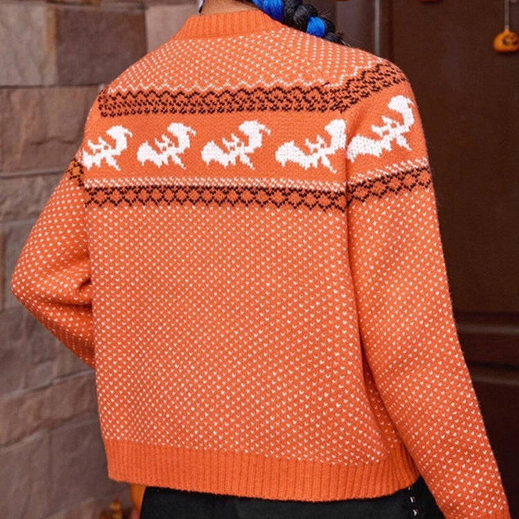 Yangelo Gothic Bat Pattern Knitted Sweater Women Loose Pullover Long Sleeve Street Fashion Sweater Autumn Winter Halloween 2024