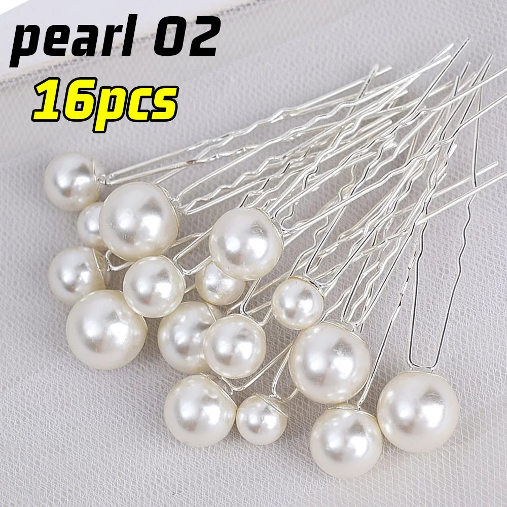 20pcs Pearl Crystal Hairpin Elegant Wedding Bridal U-shaped Metal Hair Comb Forks for Women Hairstyle Clips Jewelry Accessories Pearl 02