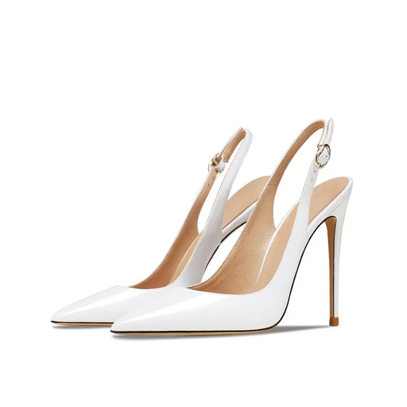 Office Lady Shoes For Women Slingback Pointed Toe Stilito Heel Wedding Shoes Women Heels Sandals Patent Leather Ladies Shoes New WHITE